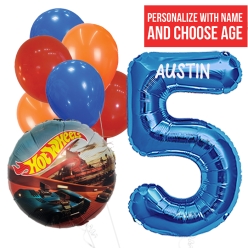 Hot Wheels PERSONALIZED Name & Single Digit Age Balloon Bouquet