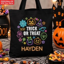 Neon Glow XL Custom Trick or Treat Black Tote Bag