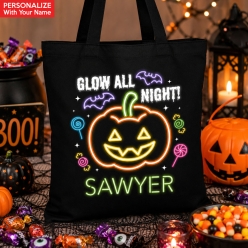 Glow All Night XL Custom Trick or Treat Black Tote Bag