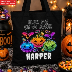 Glow Big XL Custom Trick or Treat Black Tote Bag