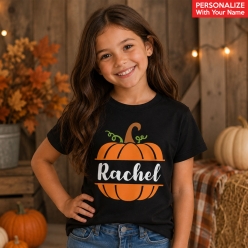 Pumpkin Personalized Black T-shirt- All Sizes
