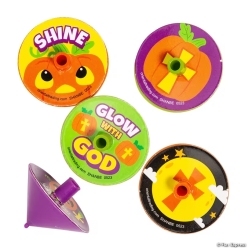 Religious Halloween Christian Pumpkin Spin Tops-110Pk