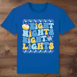 Hanukkah Eight Nights Eight Lights Blue T-shirt
