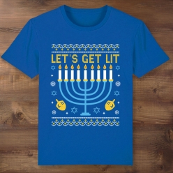 Let's Get Lit Hanukkah Blue T-shirt