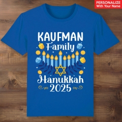 Hanukkah Family Name Personalized Blue T-shirt