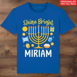 Hanukkah Menorah Personalized Blue T-shirt