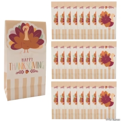 Harvest Happy Thanksgiving Turkey Paper Treat Bags-24Pk
