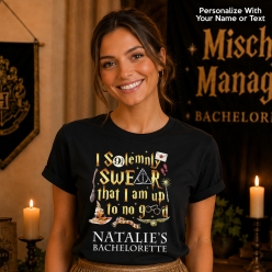 Up To No Good Bachelorette Black T-shirt- Choose Size