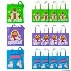 Large Religious Easter He is Risen Tote Bags-12Pk