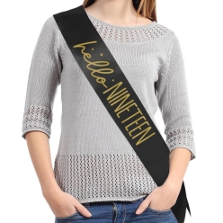 65% OFF: Hello 19 Birthday Black Satin Sash w/ Gold