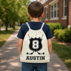 Hockey Personalized Name & Number Drawstring Backpack