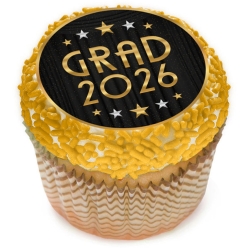 Black & Gold Hollywood Grad Cupcake Icing Toppers 12pk