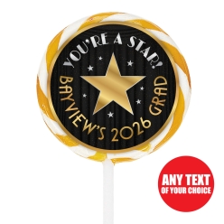 Hollywood Black Metallic Grad PERSONALIZED Lollipops - 12 Pk