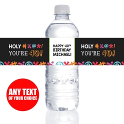 Holy Bleep 40th PERSONALIZED VINYL Bottle Labels - 10 PK