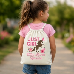 Girl Who Loves Horses Drawstring Backpack