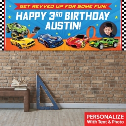 Hot Wheels PHOTO PERSONALIZED Giant Vinyl Keepsake Banner