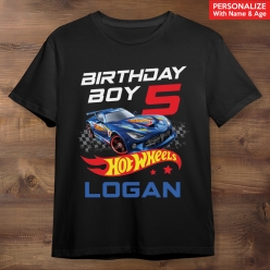 Hot Wheels Birthday Personalized Black T-shirt