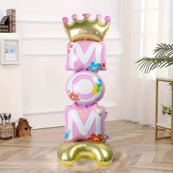 Mother's Day Pink & Gold Crown Airfill Self-Standing Balloon