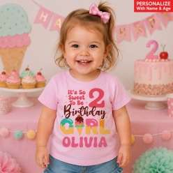 Ice Cream Personalized Name & Age Pink T-shirt