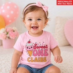 Sweet ONE Ice Cream Personalized Light Pink T-shirt