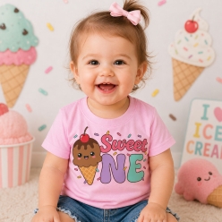 Ice Cream Sweet One Light Pink T-shirt- Choose A Size