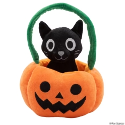 Halloween Plush Jack-O'-Lantern Treat Pail wuth Black Cat