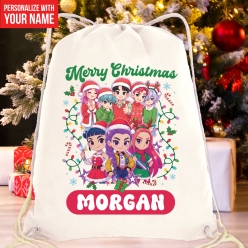 Huntrix & Saja Boys Christmas Custom Drawstring Backpack