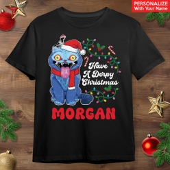 KPop Derpy Christmas Personalized Name Black T-shirt