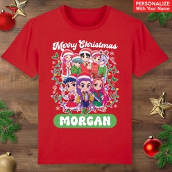 Huntrix & Saja Boys Christmas Personalized Red T-Shirt