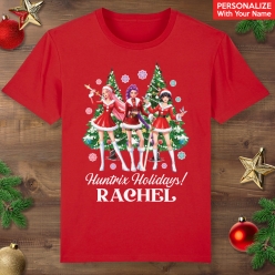 KPop Huntrix Christmas Personalized Name Red T-shirt