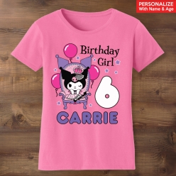 Kuromi Bday Personalized Name & Age Pink T-shirt