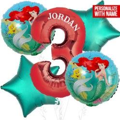 Little Mermaid Age 3 PERSONAIZED Balloon Bouquet