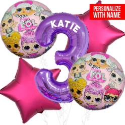 LOL Surprise Age 3 PERSONALIZED Balloon Bouquet