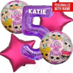 LOL Surprise Age 5 PERSONALIZED Balloon Bouquet
