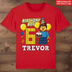 Lego Brick Birthday Personalized Name & Age Red T-shirt