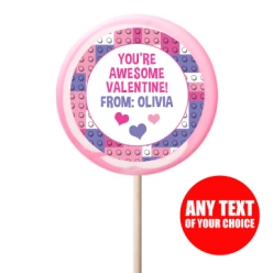 PERSONALIZED Valentine Lego Pink Lollipops - 12 Pk