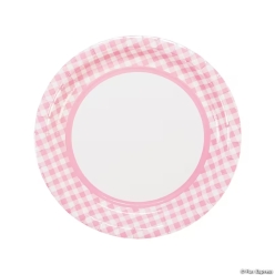 Light Pink Gingham Dinner Plates BIG 24 Pk