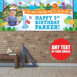 Dinosaur 1st Bday PHOTO PERSONALIZED Giant Vinyl Keepsake Banner