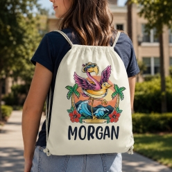 Flamingo Luau Personalized Drawstring Backpack