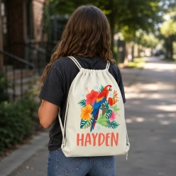 Parrot Luau Personalized Drawstring Backpack