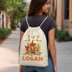 Luau Tiki Personalized Drawstring Backpack