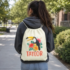 Luau Toucan Personalized Drawstring Backpack