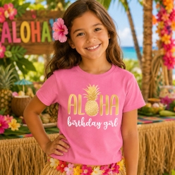 Aloha Pineapple Birthday Girl Dark Pink Tshirt