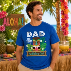 Tiki Dad of the Bday Girl Blue Tshirt -Choose Size
