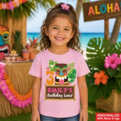 Luau Birthday Girl Personalized Name Light Pink Shirt