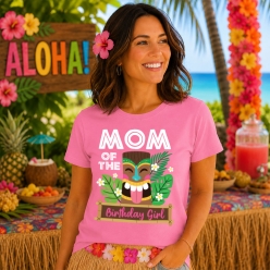 Tiki Mom of the Bday Girl Pink Tshirt -Choose Size