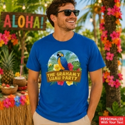 Luau Parrot Personalized Name Blue Shirt- All Sizes