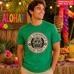 Vintage Tiki Luau Personalized Green Shirt- Choose Size