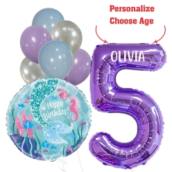 Mermaid PERSONALIZED Name & Age Balloon Bouquet