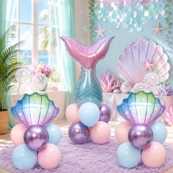 Mermaid Tail & Shell Airfill Balloon Stand - 3pk